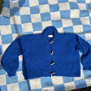 Blue Knit Cardigan with Wooden Buttons